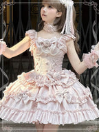 Gradual Change Hime Pink Lolita Tea Party Fashion Lavender Bow Ruffled Dress