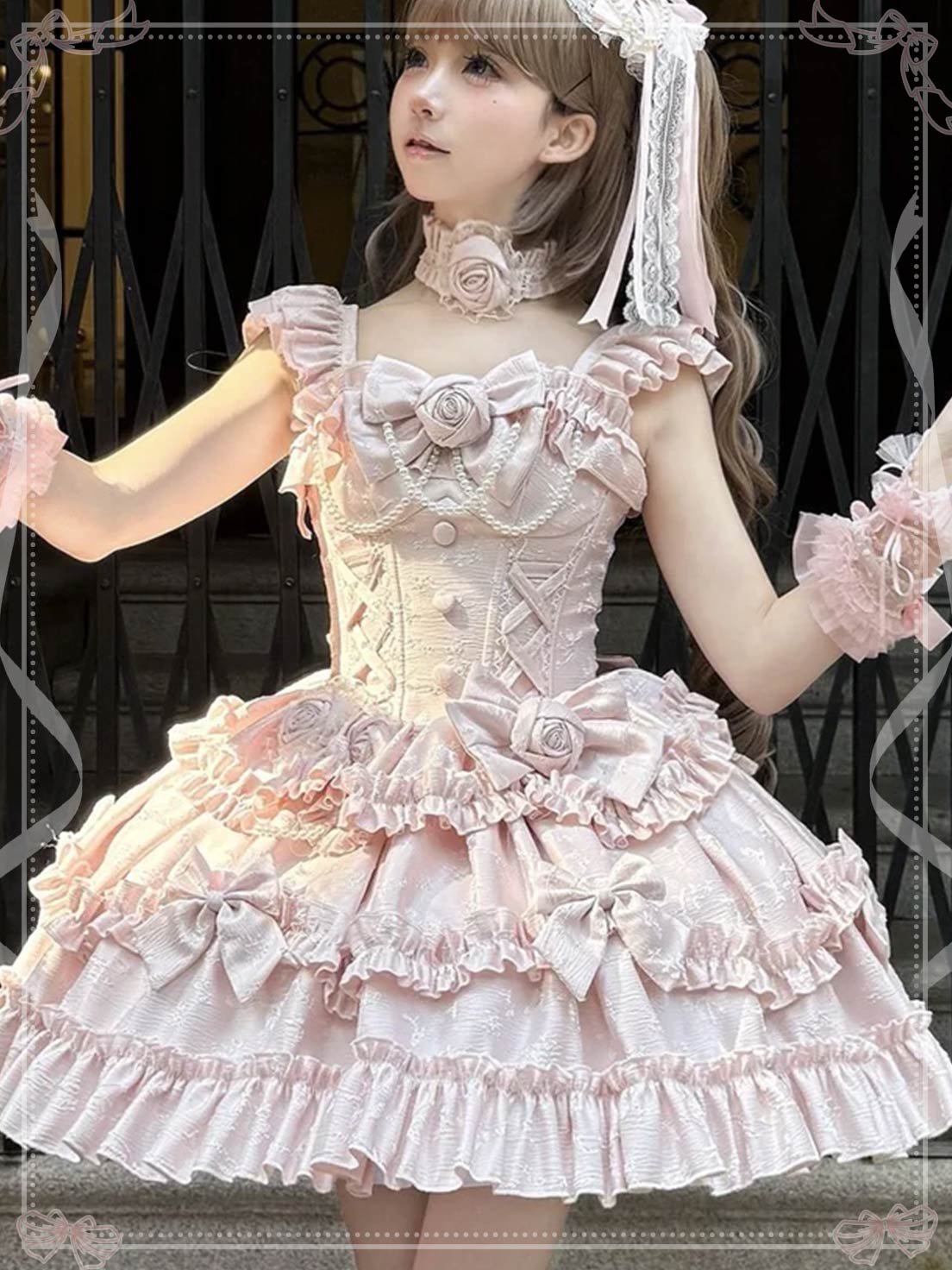 Gradual Change Hime Pink Lolita Tea Party Fashion Lavender Bow Ruffled Dress