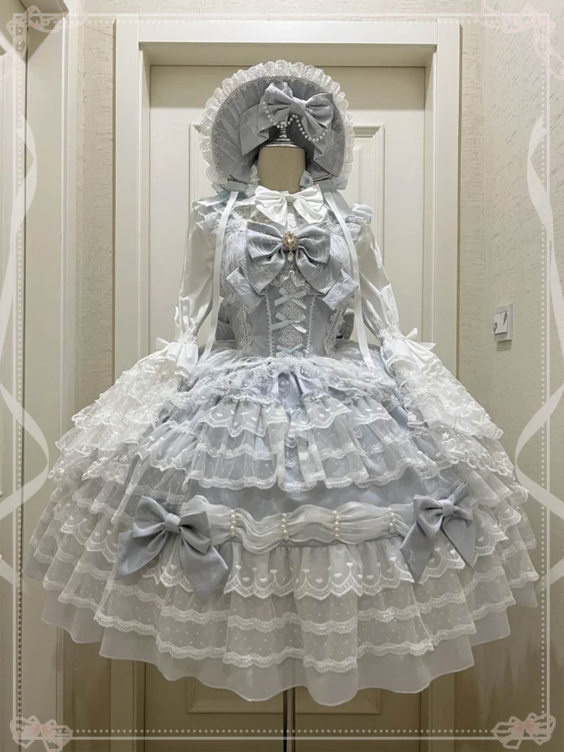 Hime Lolita Tea Party Fashion Blue Pink White Wedding Dress Multi-layer Sleeveless JSK Dress Lolita Autumn/winter