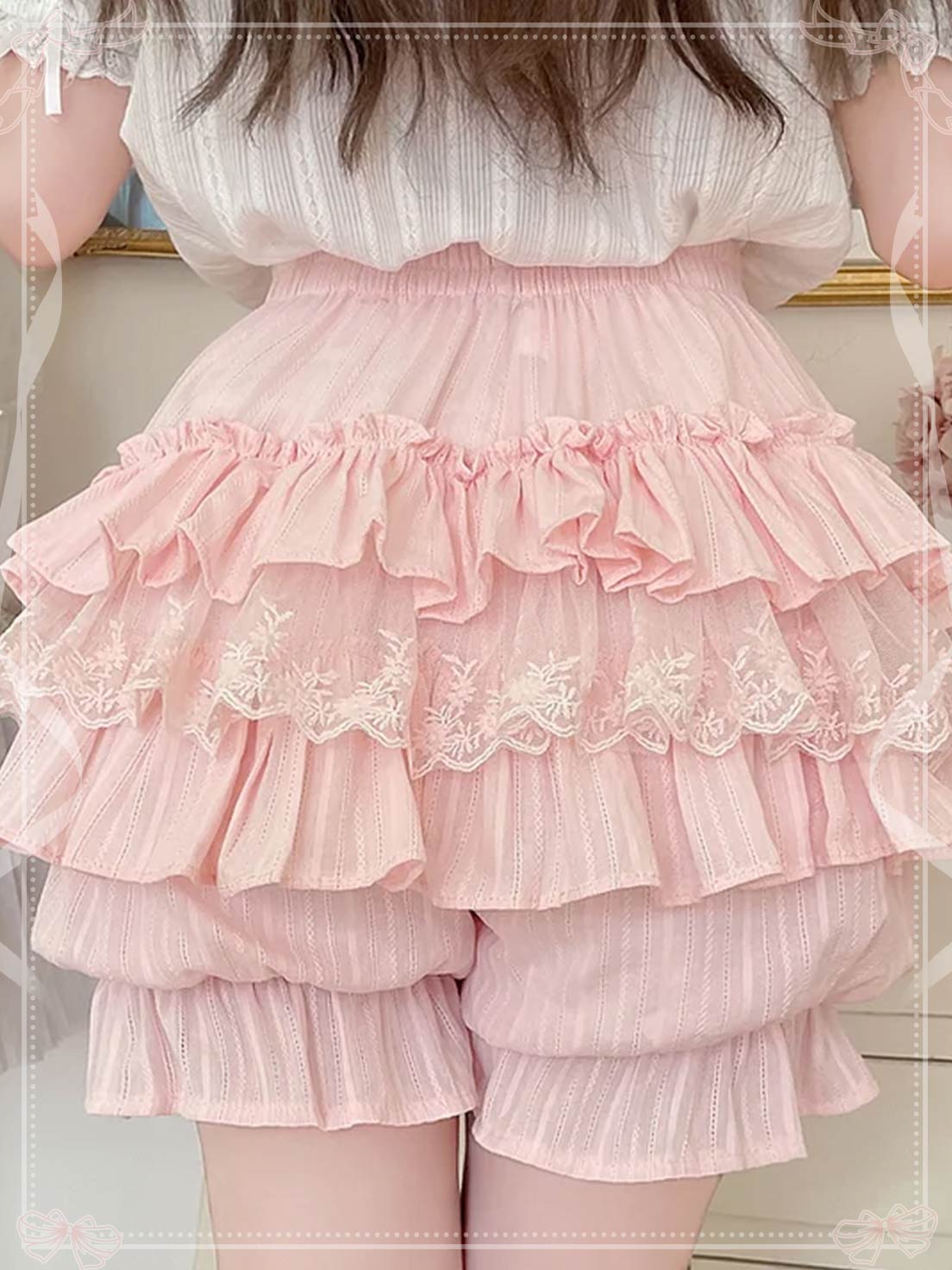 Japanese Sweet and Cute with Dark Pattern Multi-layer Ruffle Edge Pumpkin Shorts Lolita Petticoat