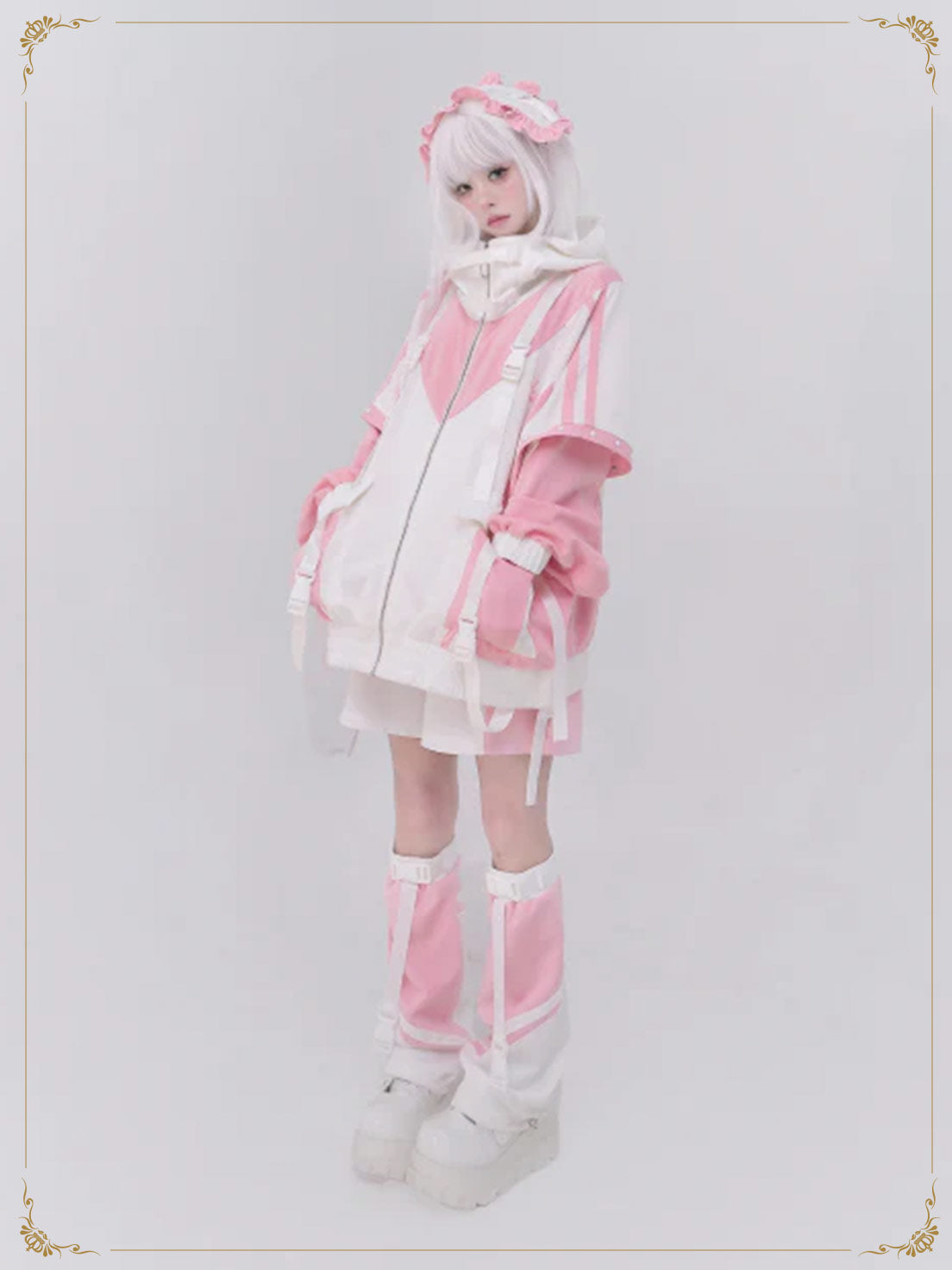 Jirai Kei Fashion Cyberpunk Techwear Set Purple Pink Blue Cat Ear Oversized Streetwear Edgy Outfit