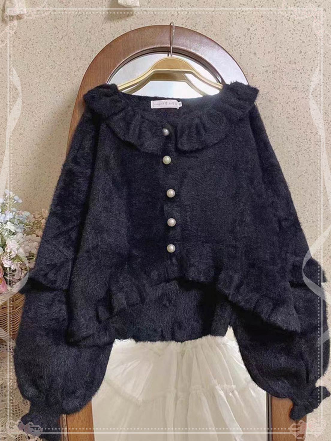 Lolita Coat Bubble Sleeve Knit Cardigan Sweet Ruffled Soft Girl Autumn Winter Coat