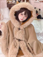 Lolita Coat Cute Woolen Cape Thick Warm Fleece Outerwear for Autumn Winter