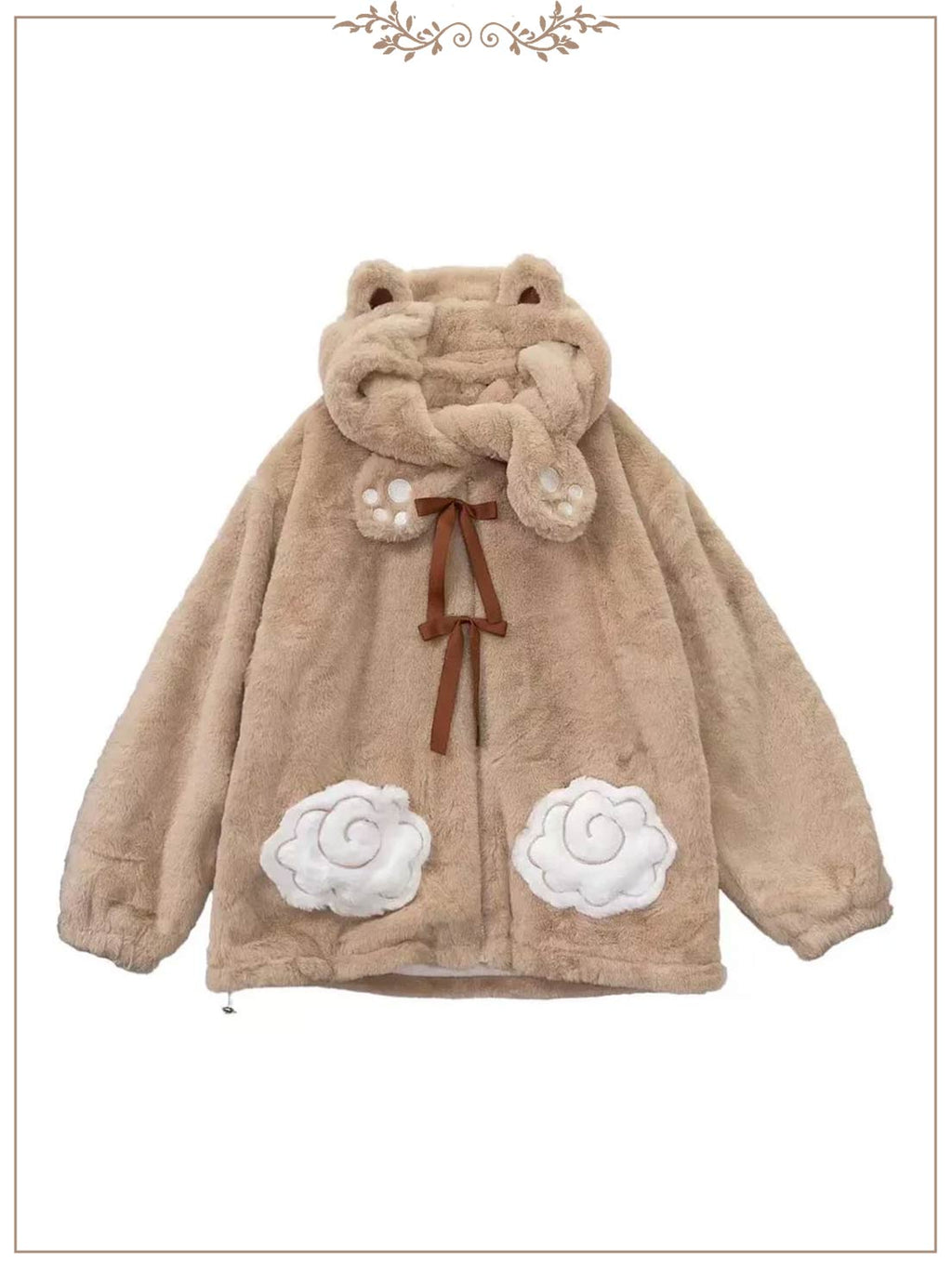 Lolita Coat Overcoat Brown Plush Bear Paw Cuffs Winter Daily Outfit