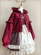 Lolita Coats White Red Ruffles Sweet Suede Jacket for Women Autumn Short Hooded