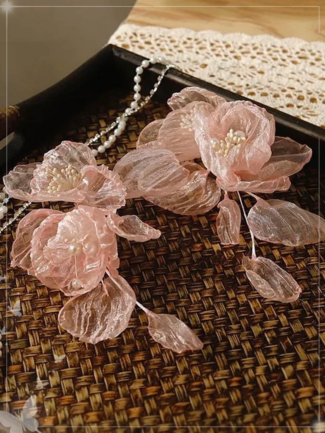 Lolita Hair Accessory Pink Flowers Pearls Fairy Princess Elegant Hair Clips Bridal Hairpins