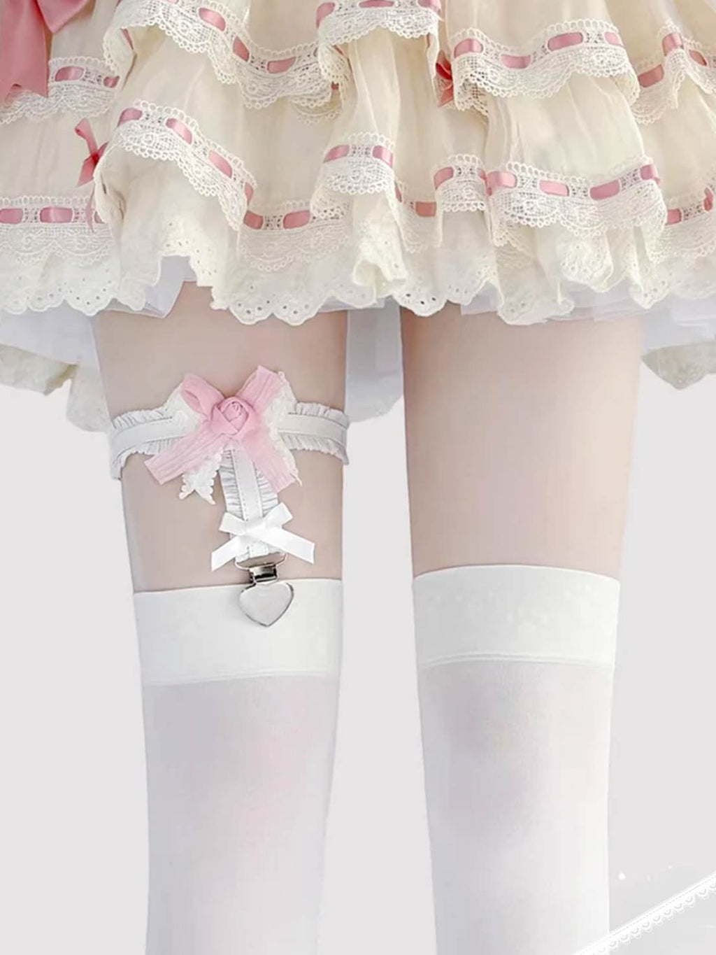 Lolita Lace Garter Belt Elastic Thigh Strap Adjustable Rose Bowknot Cosplay Non slip Clip