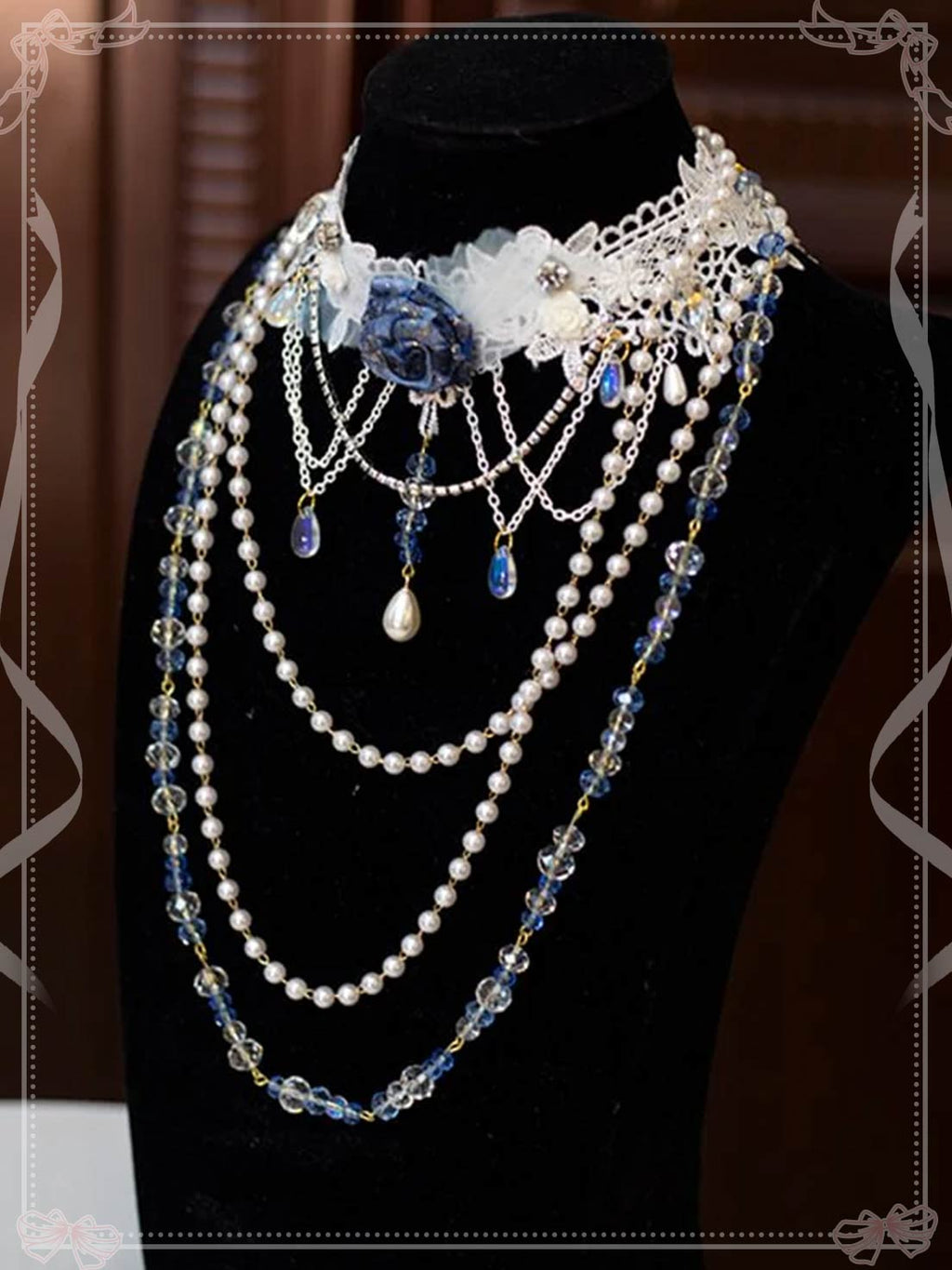 Lolita Necklace Handmade Rose Lace Choker Pearl Crystal Lolita Accessories