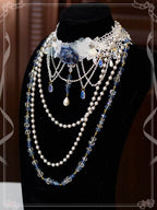 Lolita Necklace Handmade Rose Lace Choker Pearl Crystal Lolita Accessories
