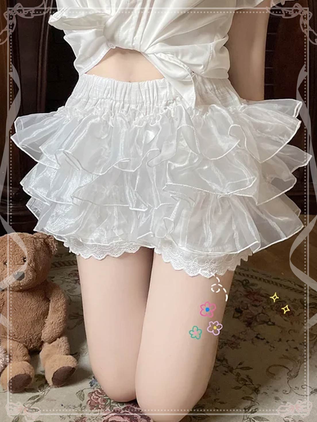 Lolita Petticoat White Pink Pumpkin Pants Cake Shorts Leggings Lace Gauze Ruffle Lolita