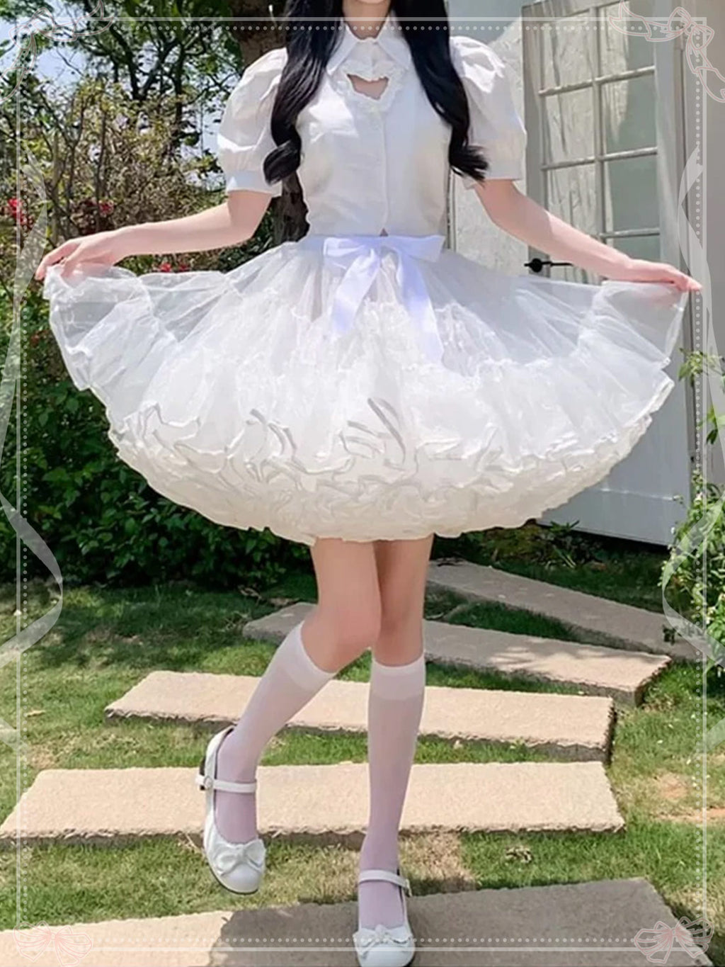 Lolita Petticoats Full White Bow Ruffles Gauze Gown Crinoline Daily Daily Wear