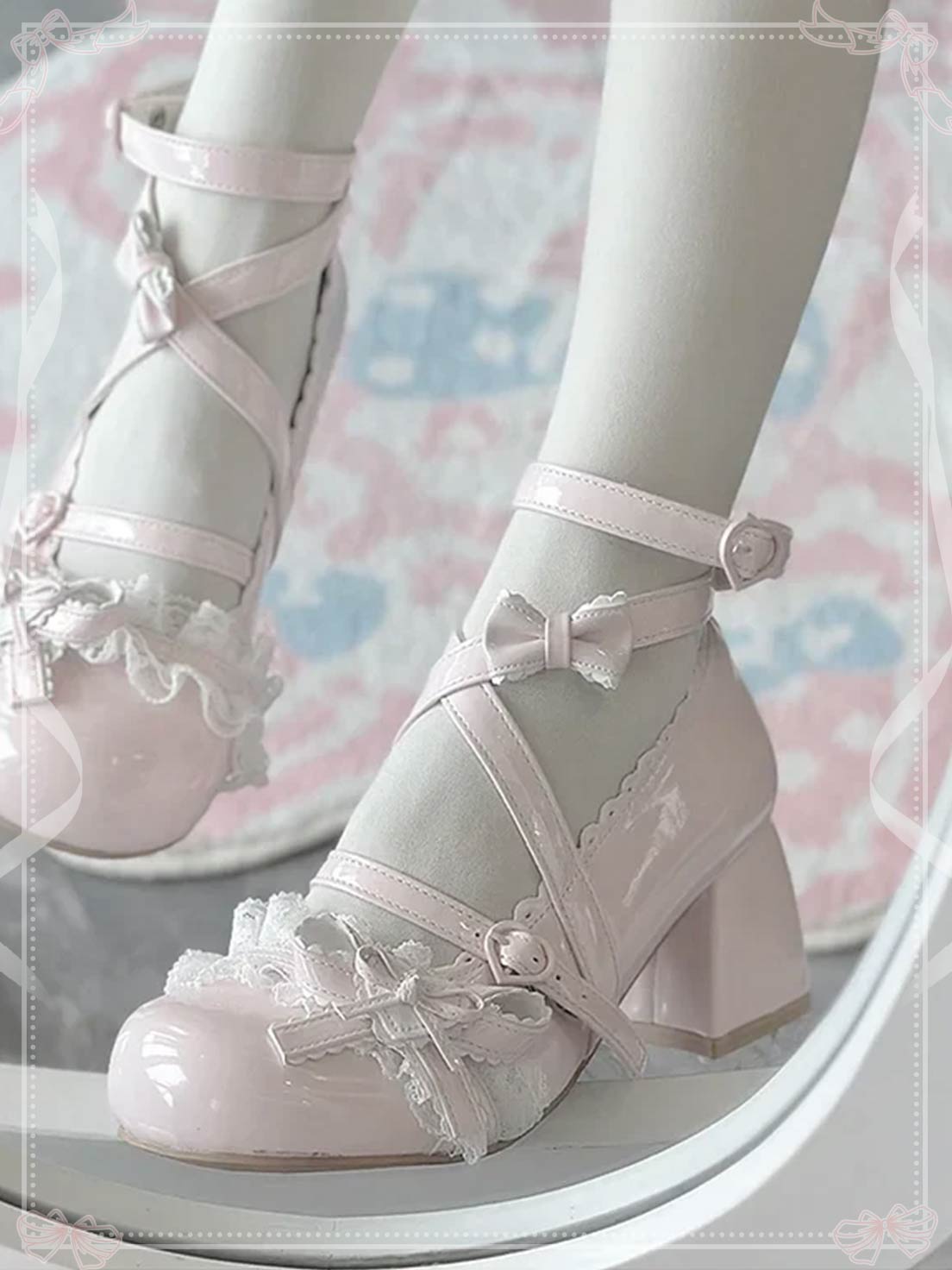 Lolita Shoes Classic Sweet Cute Block Mid-heel Bow Strap Lace Mary Jane