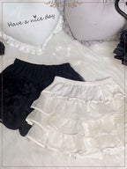 Lolita Shorts Beige Black Layered Crinoline Pettiskirt with Anti-Peek Design for JK School Style
