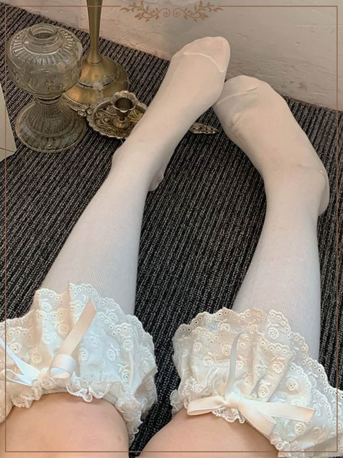 Lolita Stockings Bow Tube White Lace Calf Japanese Spring and Autumn Lolita Accessories