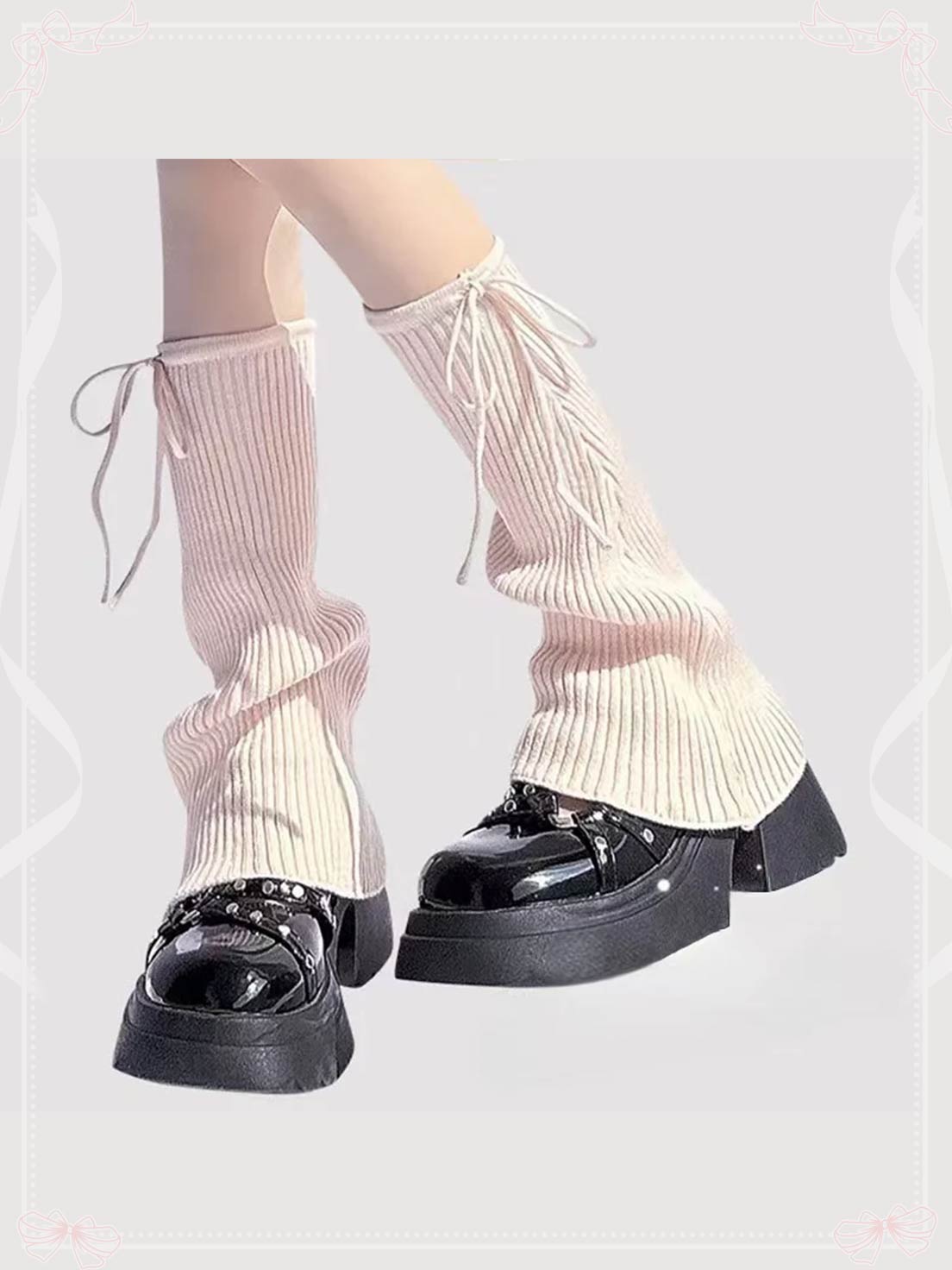 Lolita Stockings Lace-Up Knitted Leg Stackable Mid-Calf Socks for JK Style in Four Colors