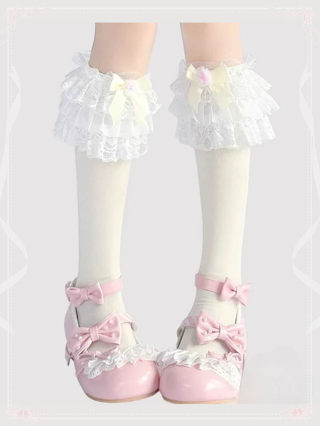 Lolita Stockings Multi-color Cotton Lace Knee-high Socks with Cute Bow Sweet Princess JK Style