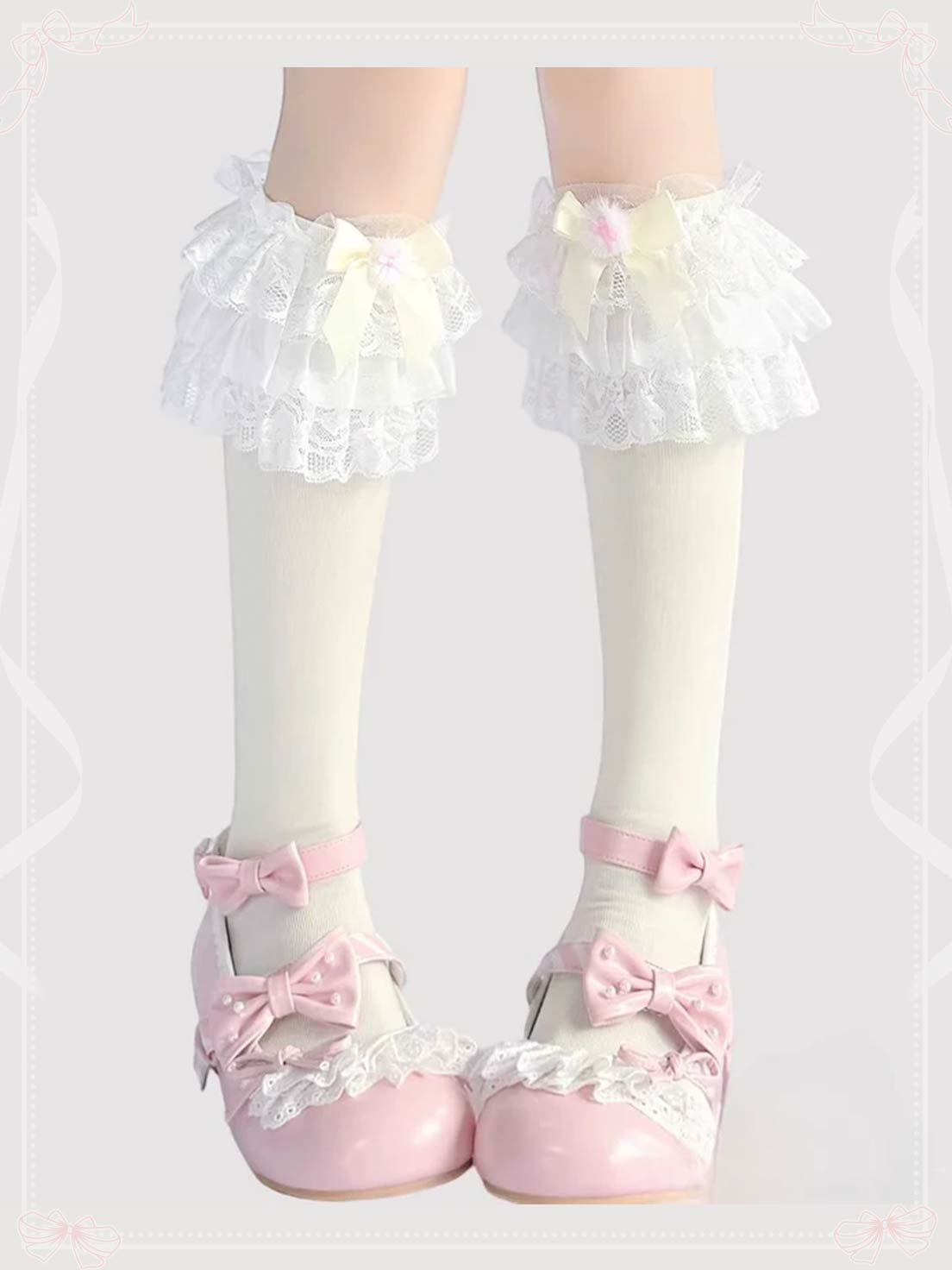 Lolita Stockings Multi-color Cotton Lace Knee-high Socks with Cute Bow Sweet Princess JK Style