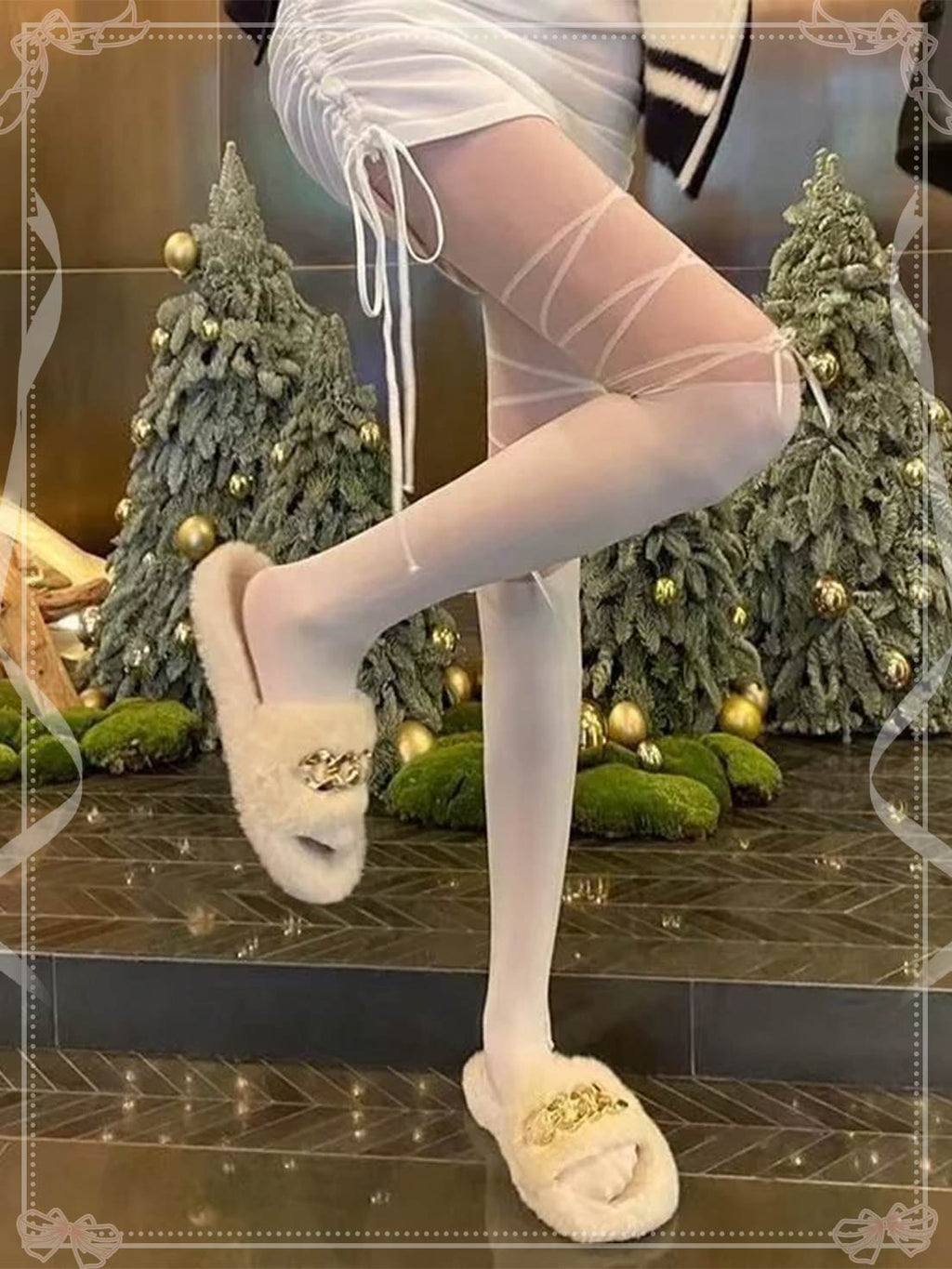 Lolita Stockings White Black Ballet Splicing Strap with Bow Summer Socks Lolita Accessories