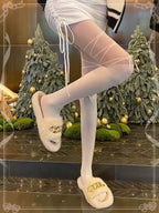 Lolita Stockings White Black Ballet Splicing Strap with Bow Summer Socks Lolita Accessories