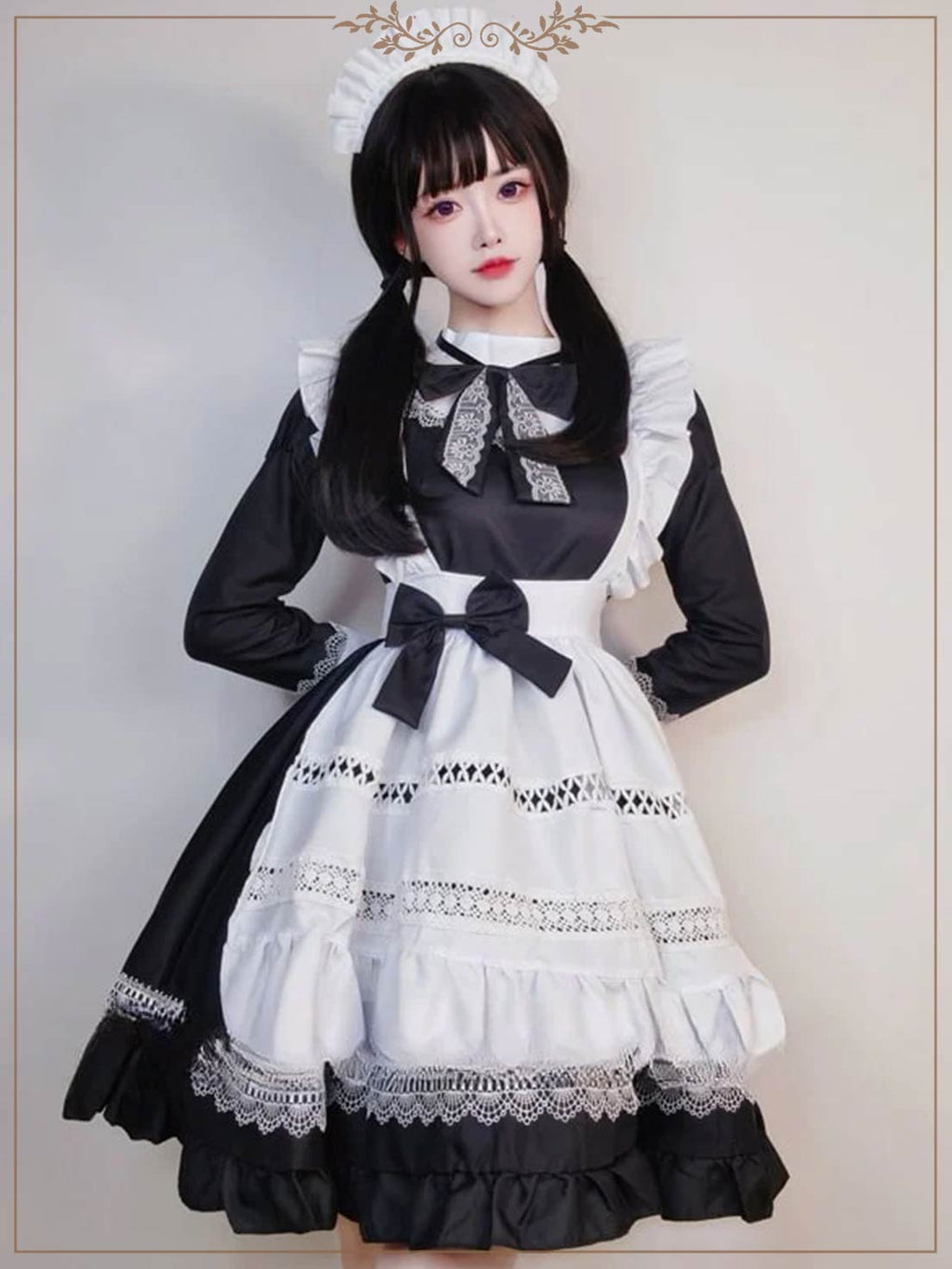 Maid Outfit |Black & White Long-sleeved Mid-long Dress for Daily Wear