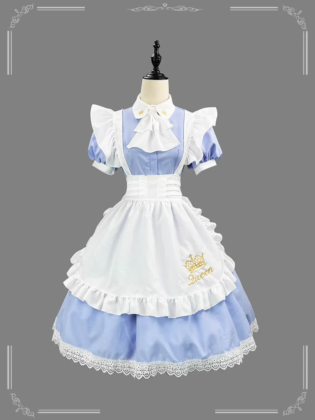 Maid Outfit Lolita Dress Light Blue Dark Blue Pink Lace Apron Classic English Costume for Daily