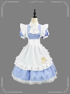 Maid Outfit Lolita Dress Light Blue Dark Blue Pink Lace Apron Classic English Costume for Daily