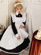 Maid Outfit Plus Size 3XL Black White Long Ruffled Apron Dress