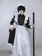 Maid Outfit Plus Size 3XL Monochrome Frilled White Black Long Apro