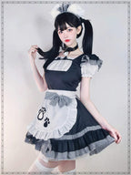Maid Outfit Plus Size 5XL Black White Checkered Cat Paw Ruffles