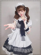 Maid Outfit Plus Size 5XL Black White Checkered Ruffles Bow