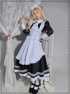 Maid Outfit Plus Size 5XL Black White Long Ruffled Apron Lace