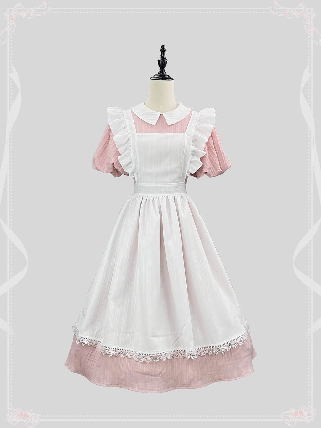 Maid Outfit Sweet Lolita Dress Powder Green Yellow Pink Classic Short Sleeve OP Apron Set