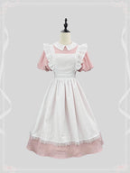 Maid Outfit Sweet Lolita Dress Powder Green Yellow Pink Classic Short Sleeve OP Apron Set