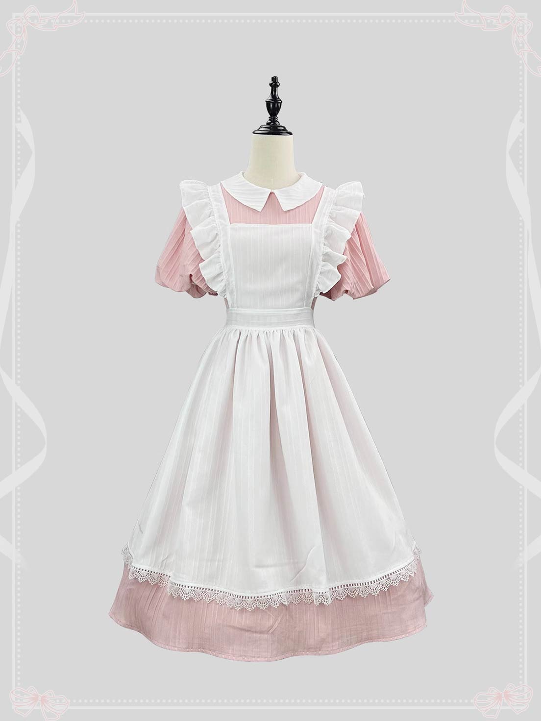 Maid Outfit Sweet Lolita Dress Powder Green Yellow Pink Classic Short Sleeve OP Apron Set