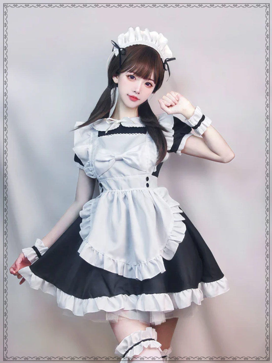 Maid Outfit Sweet Lolita Plus Size 5XL Black White Ruffled Apron Short Sleeve
