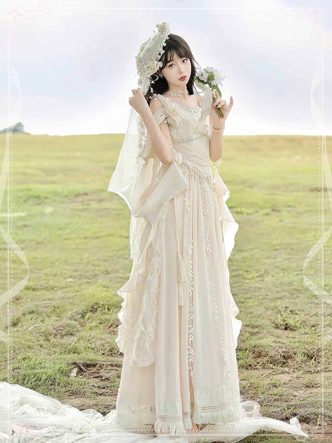 Mori Kei Fashion Apricot Greek Goddess Ivory Ball Gown Elegant Maxi Jumper Skirt Dress