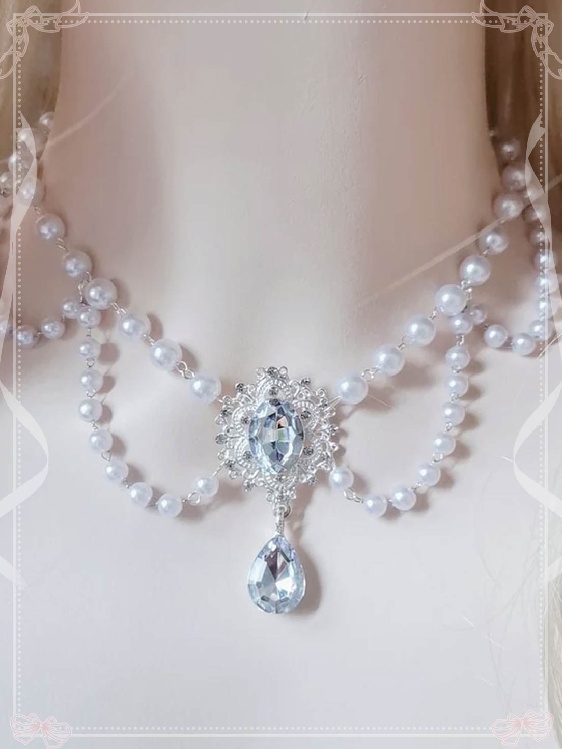 Star Multilayer Pearl Clavicle Chain Flower Wedding Tea Party Necklace Gemstone Necklace Lolita Accessories