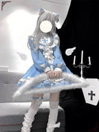 Gothic Lolita OP Dress Baby Blue and White Mini Dress Maid Outfit