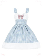 Sweet Lolita Blue Houndstooth Woolen Plush Dress Autumn JSK