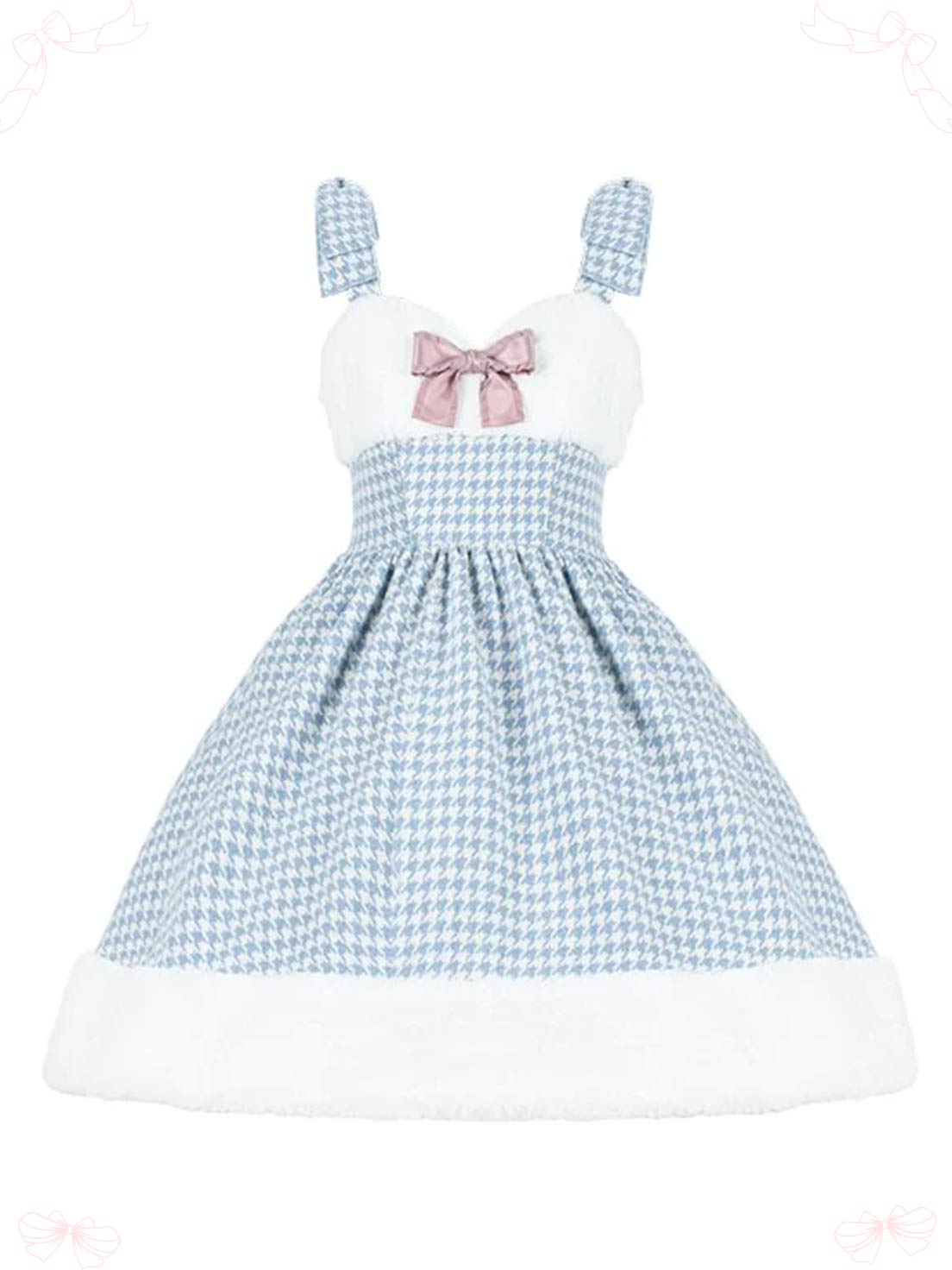 Sweet Lolita Blue Houndstooth Woolen Plush Dress Autumn JSK