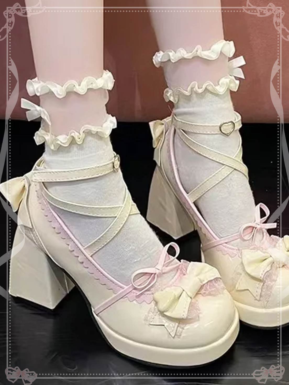 Sweet Lolita Bow Mid heels Shoes Block Heels Cute Shoes for Women