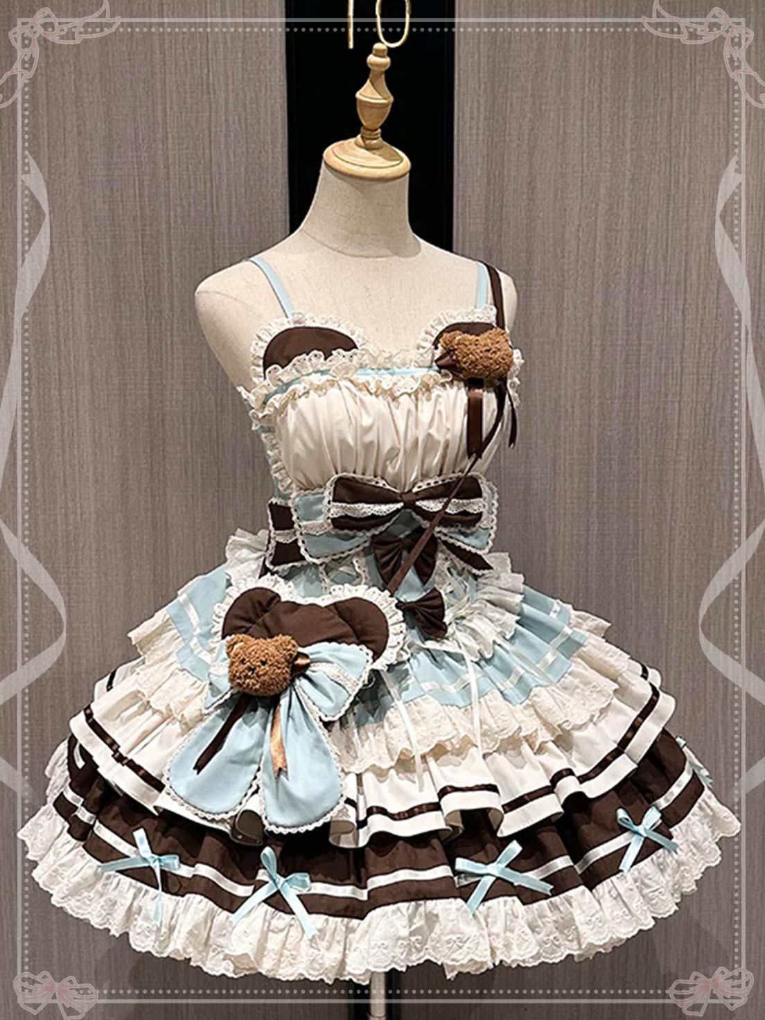 Sweet Lolita Chocolate Dress Bear Girl  Mint Brown Cream Cake Lolita Outfits