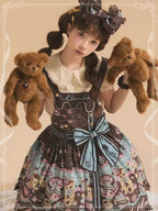 Sweet Lolita Chocolate Dress Brown Blue with Bear Motifs Cream Cake Lolita Jumper Skirt