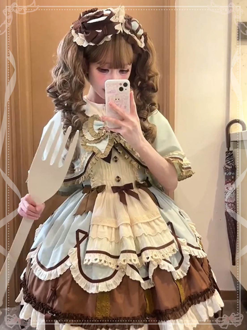 Sweet Lolita Chocolate Mint Brown Layer Apron Cake Dress for Tea Party