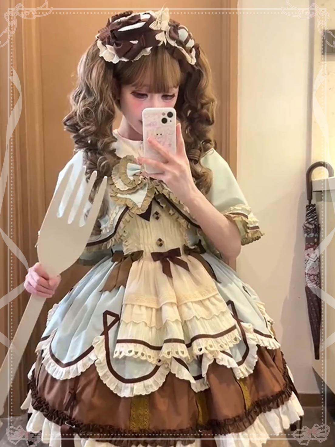 Sweet Lolita Chocolate Mint Brown Layer Apron Cake Dress for Tea Party