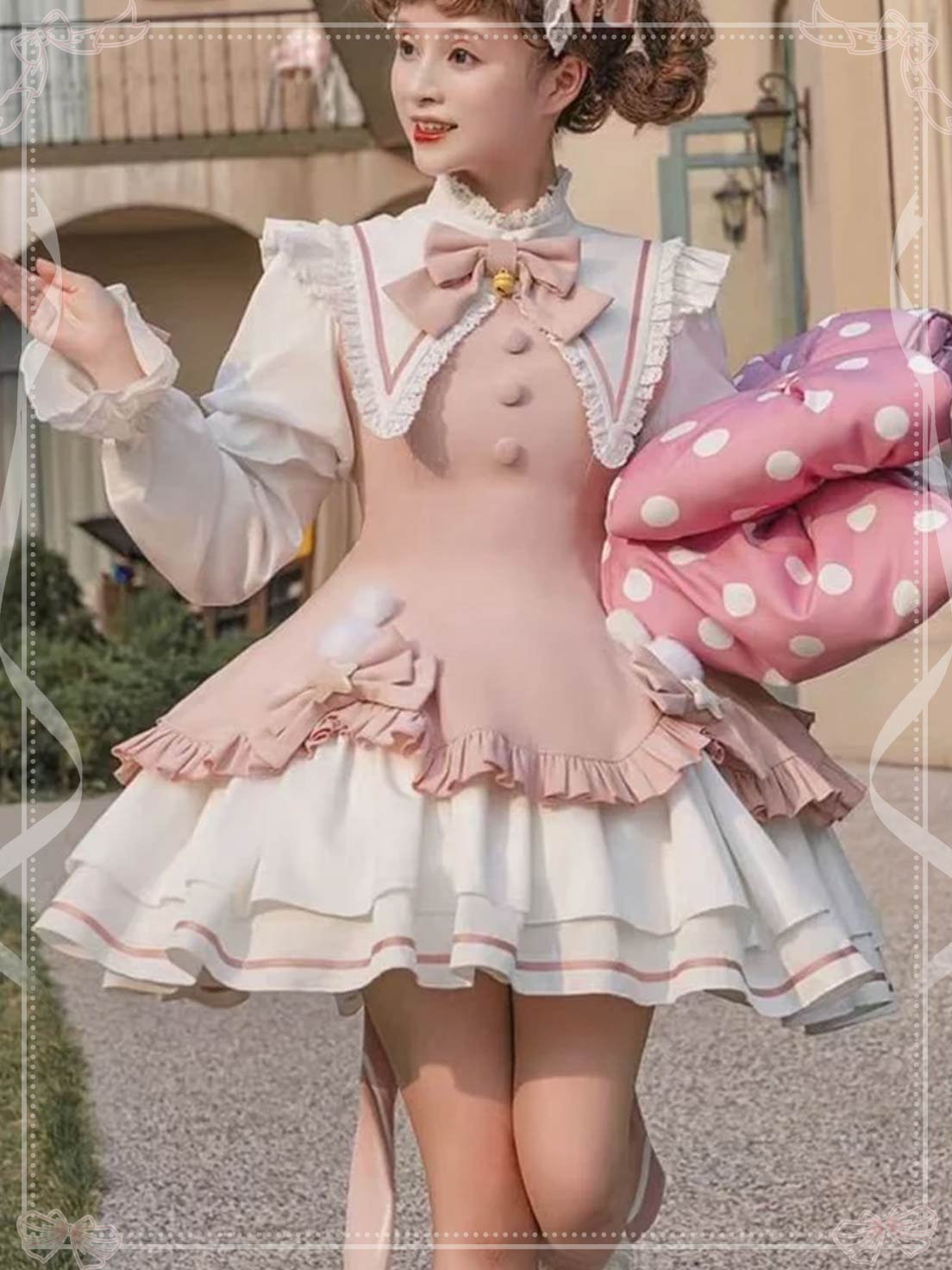 Sweet Lolita Elegant Warm Long Sleeve Interior Cream Cake Dress Two-piece