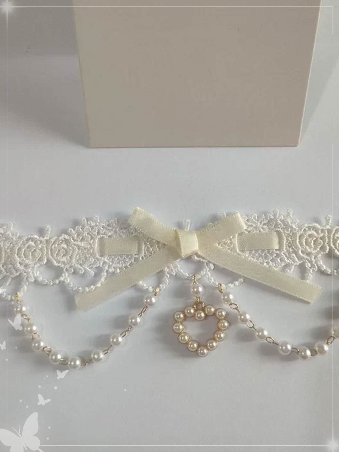 Sweet Lolita Lace Pearl Bow Choker Macaron Colors Necklace