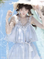 Sweet Lolita Light Blue Seashell Sundress with Lace Ruffle Summer Sea