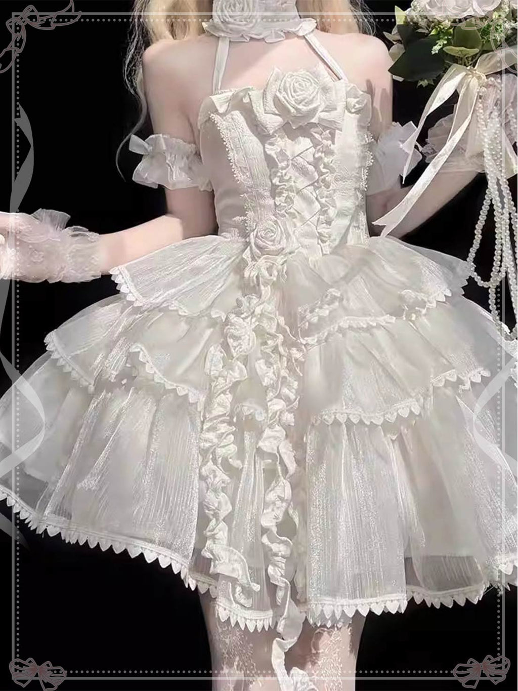 Sweet Lolita Lilac Dream Off Shoulder Lolita Dress White Party gown with Elegant Ribbon Details