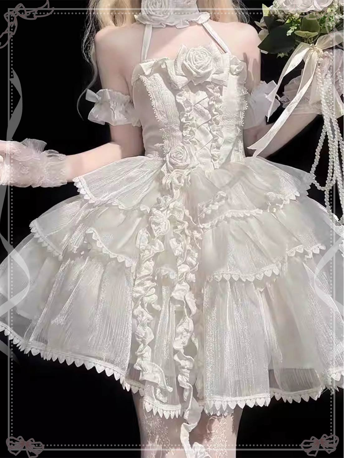 Sweet Lolita Lilac Dream Off Shoulder Lolita Dress White Party gown with Elegant Ribbon Details